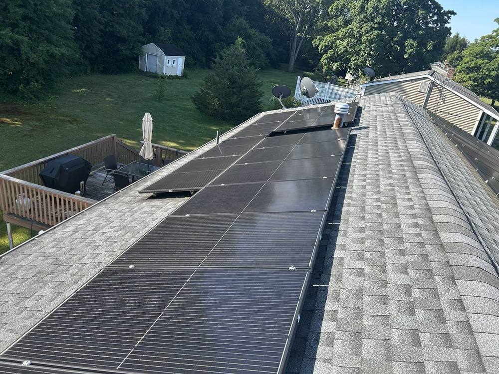 Full residential solar array along a roofline